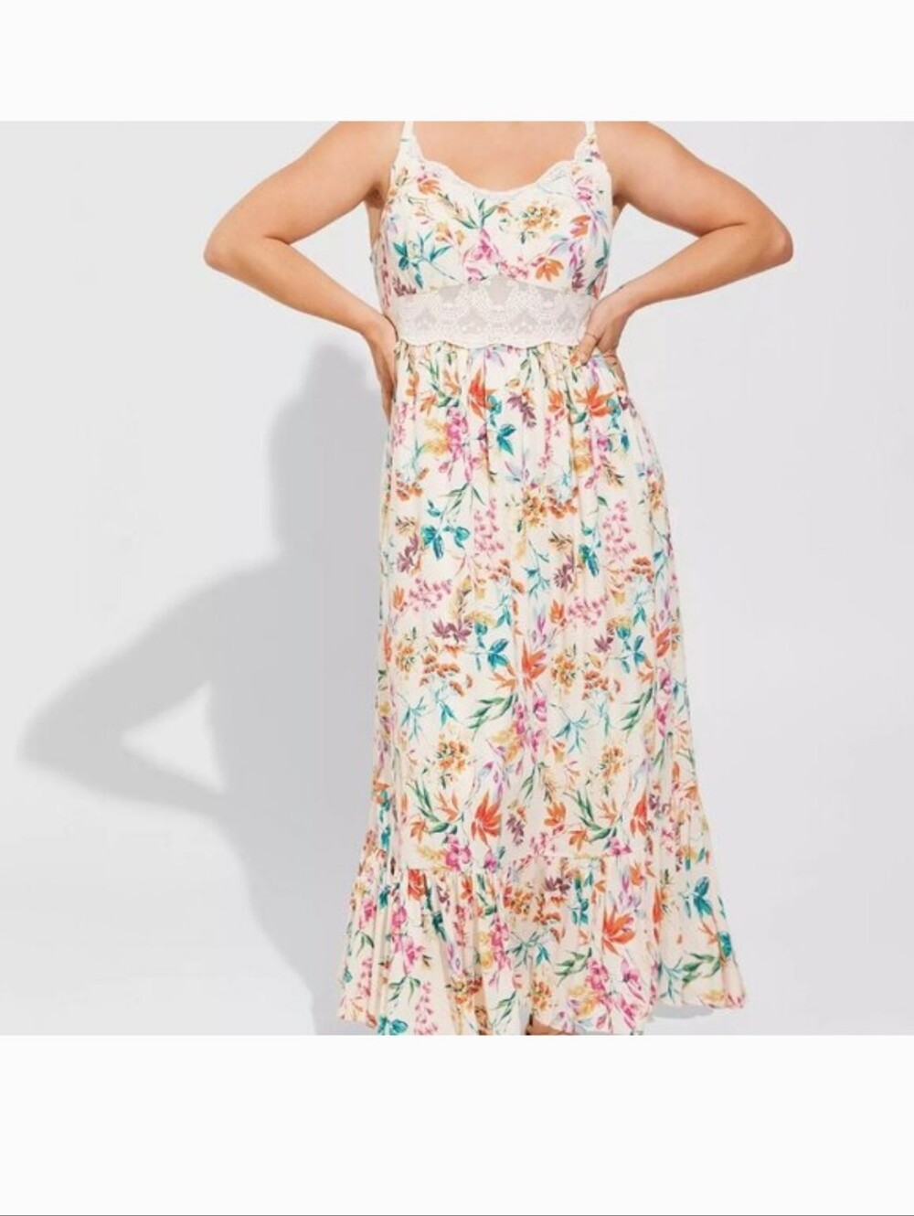 torrid Cream Floral Lace-Empire Maxi Dress